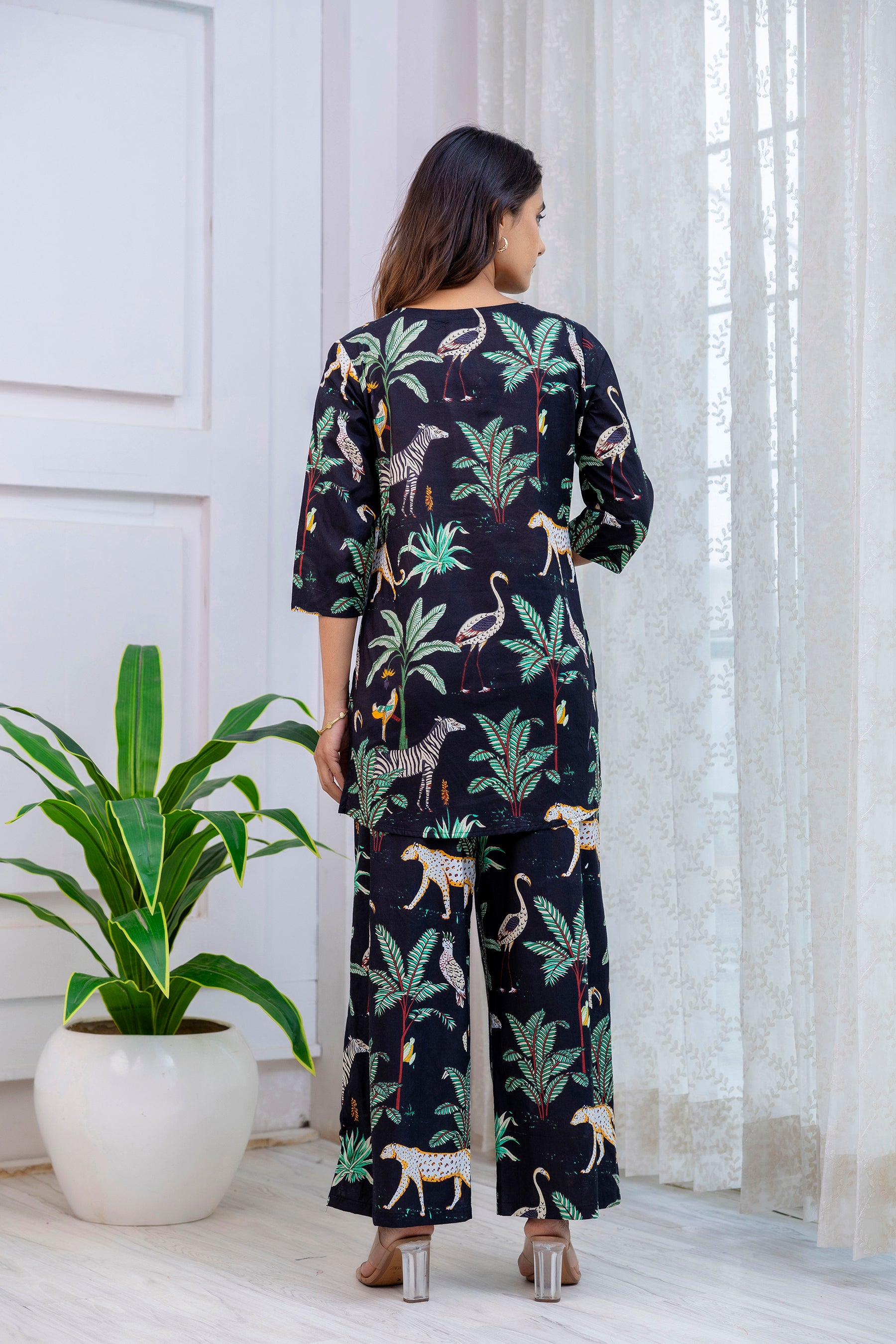 Black Cotton Botanical Co-ord Set