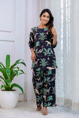 Black Cotton Botanical Co-ord Set