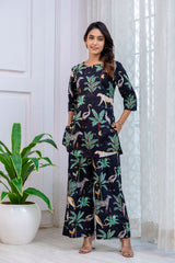 Black Cotton Botanical Co-ord Set