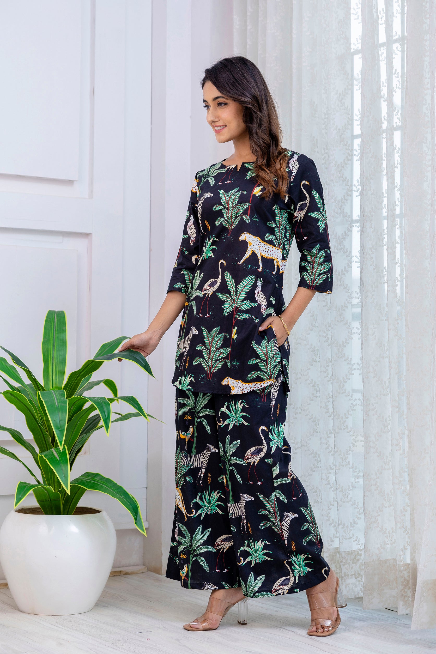 Black Cotton Botanical Co-ord Set