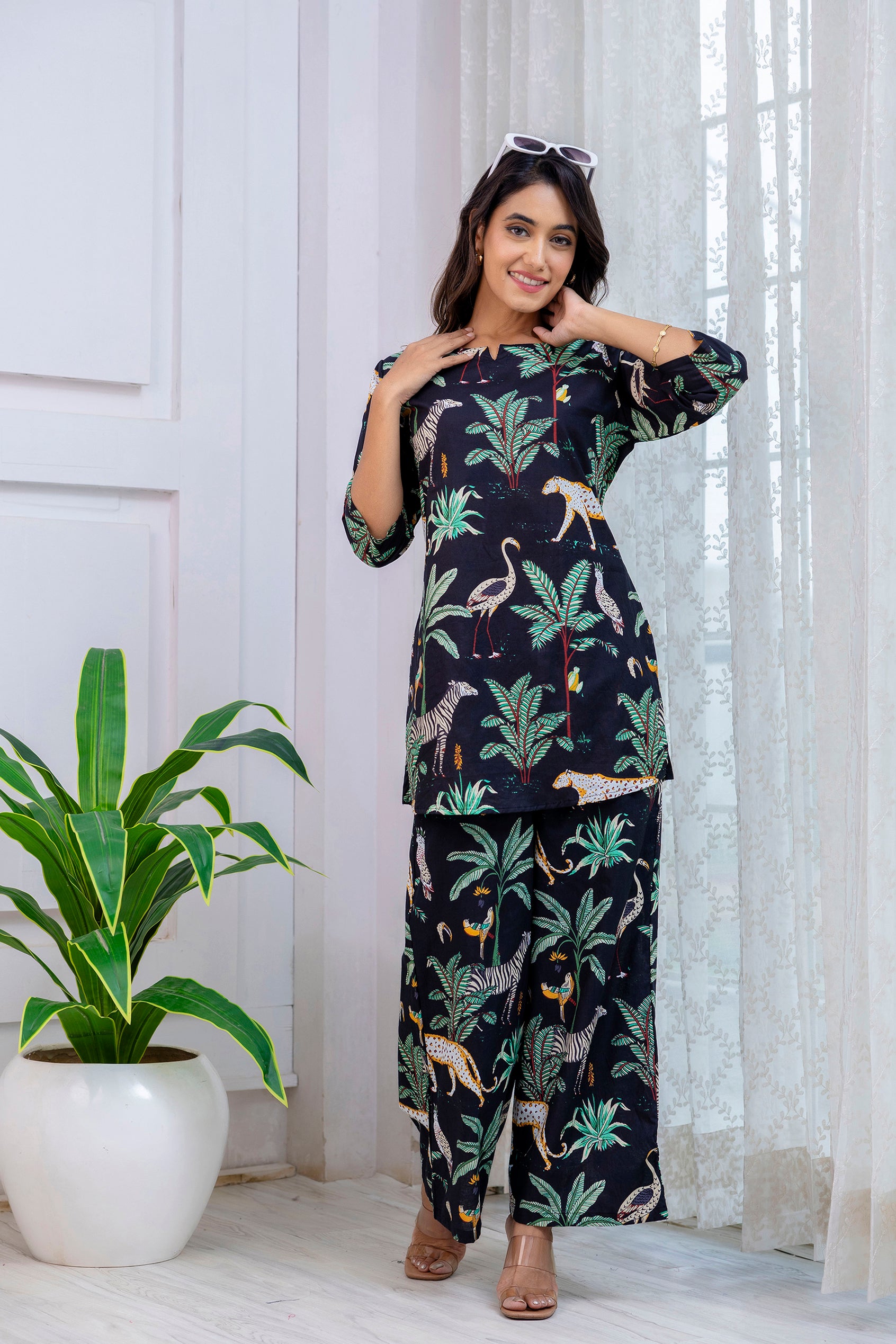 Black Cotton Botanical Co-ord Set