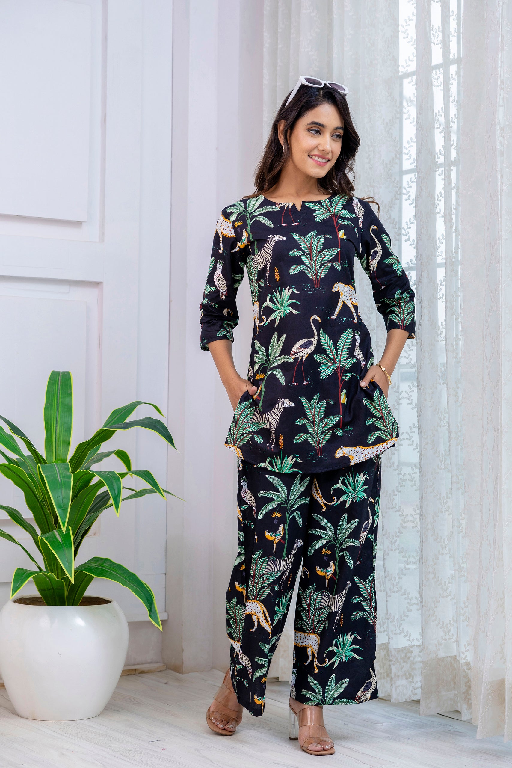 Black Cotton Botanical Co-ord Set