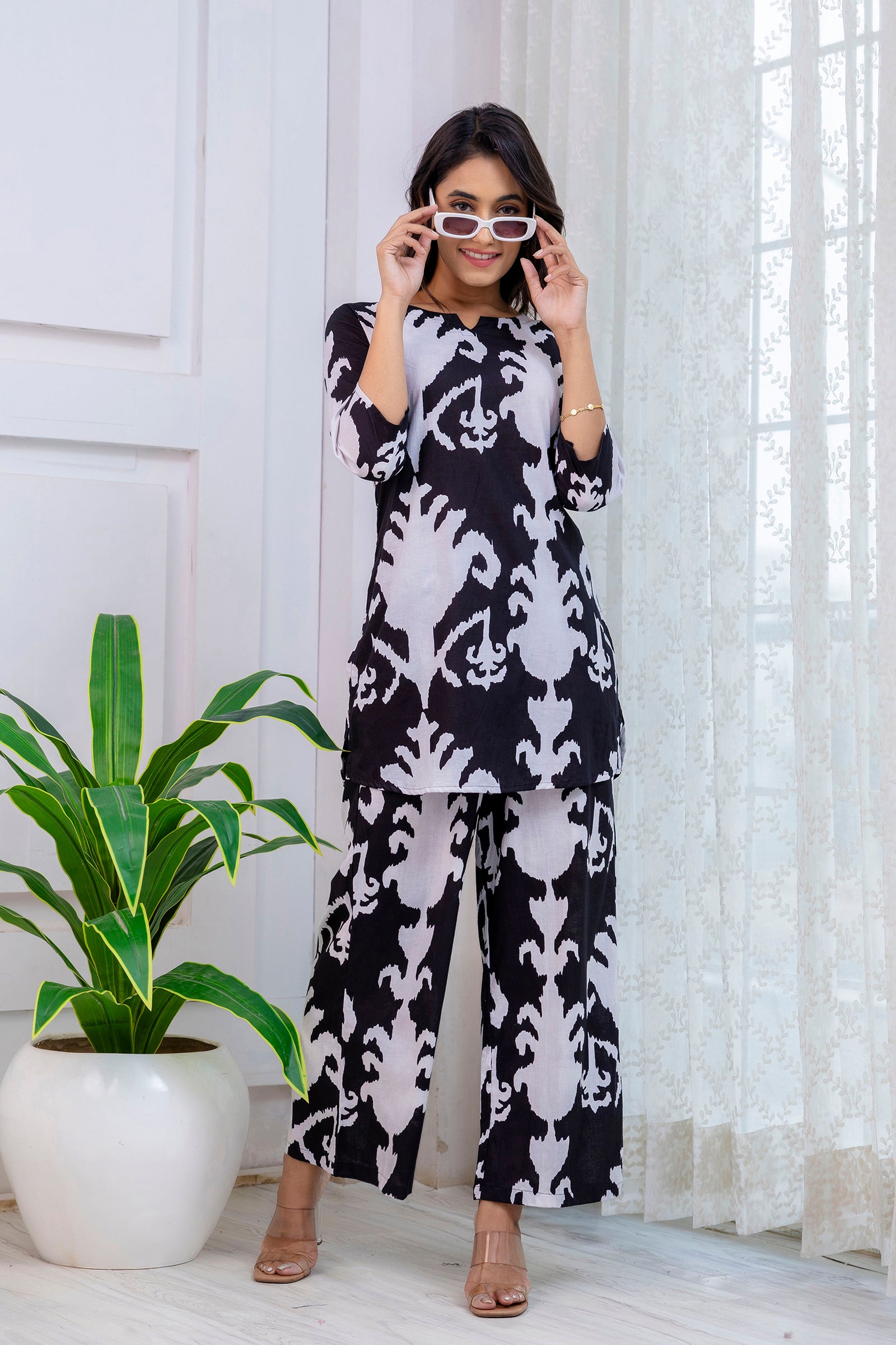 Black Cotton Abstract Co-ord Set