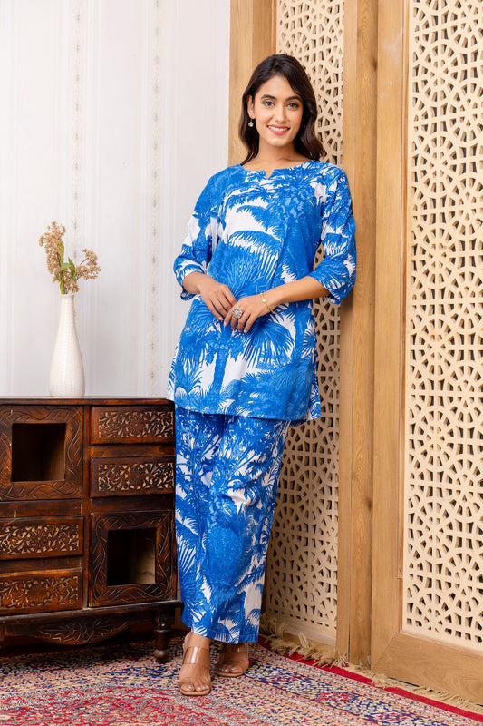Blue Cotton Botanical Co-ord Set - Me&My