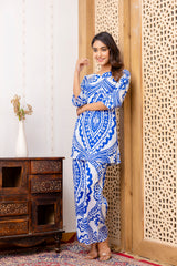 Blue Cotton Abstract Co-ord Set