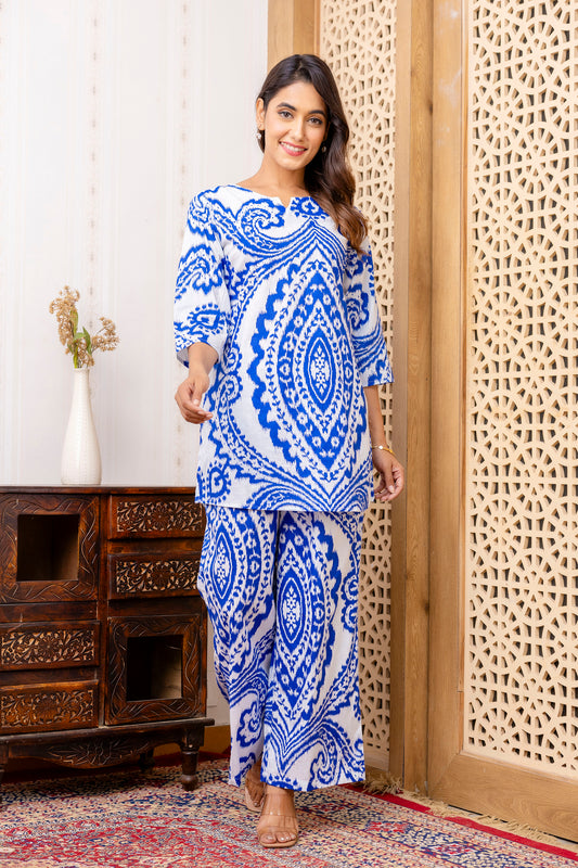 Blue Cotton Abstract Co-ord Set - Me&My