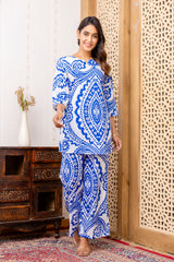 Blue Cotton Abstract Co-ord Set