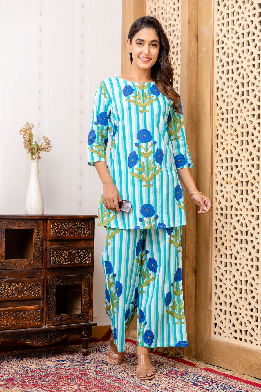 Blue Cotton Floral Co-ord Set — image 3