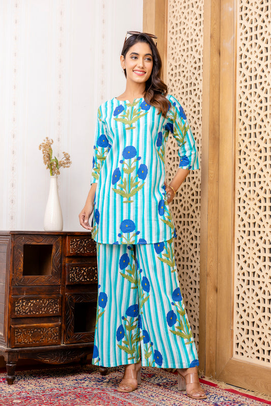 Blue Cotton Floral Co-ord Set - Me&My