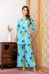 Blue Cotton Floral Co-ord Set