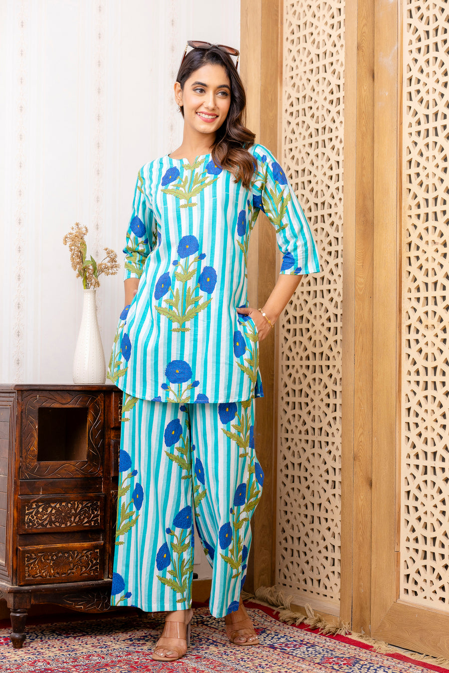 Blue Cotton Floral Co-ord Set — image 5
