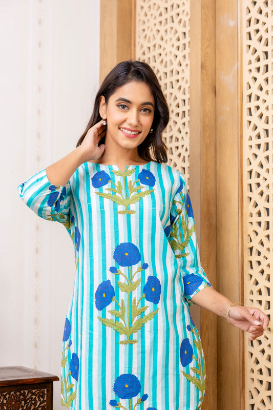 Blue Cotton Floral Co-ord Set - Me&My