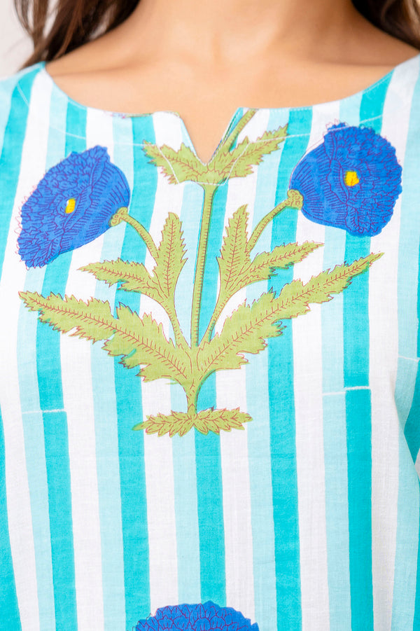 Blue Cotton Floral Co-ord Set