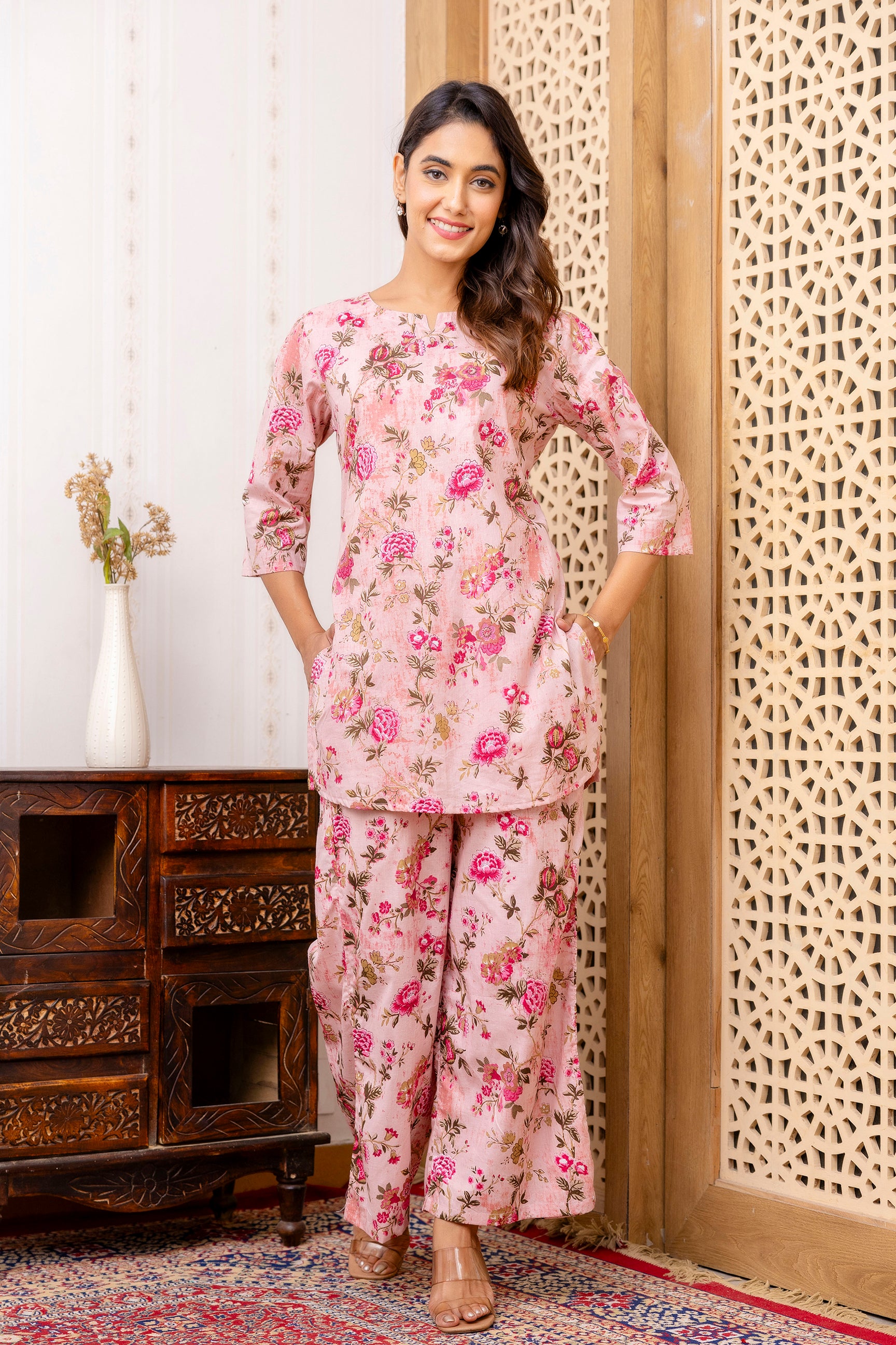 Pink Cotton Floral Co-ord Set