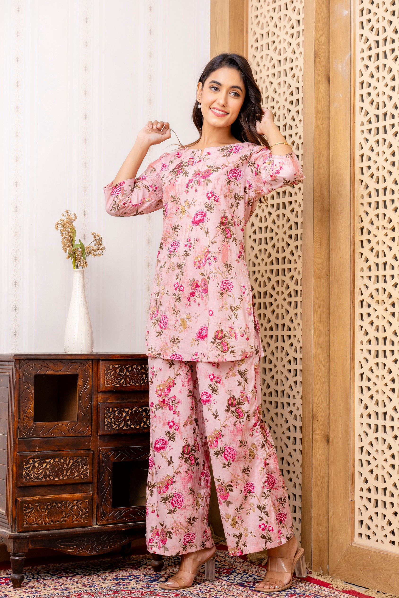 Pink Cotton Floral Co-ord Set