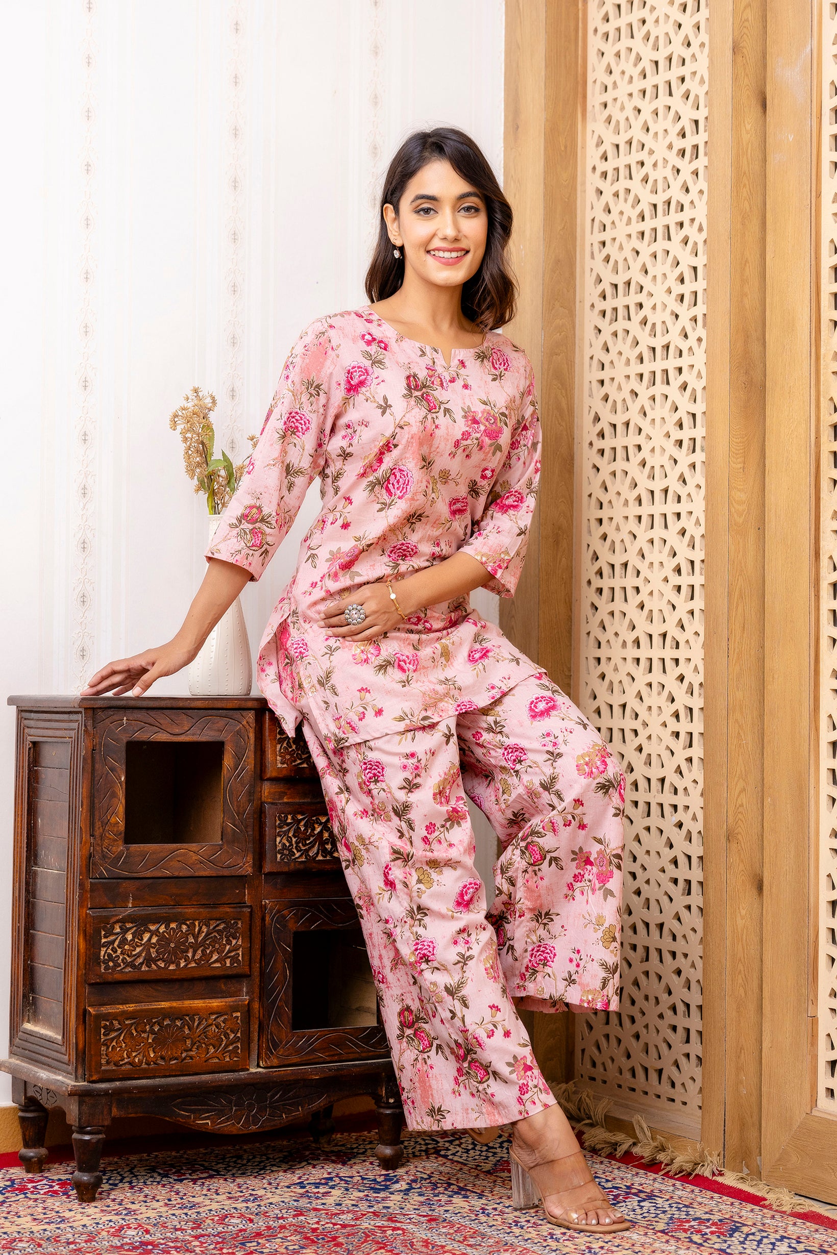 Pink Cotton Floral Co-ord Set