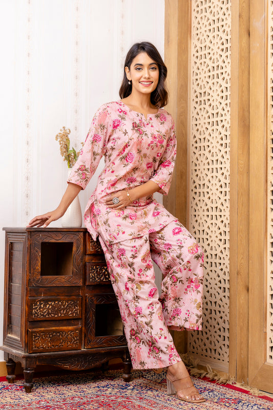 Pink Cotton Floral Co-ord Set - Me&My