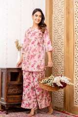 Pink Cotton Floral Co-ord Set