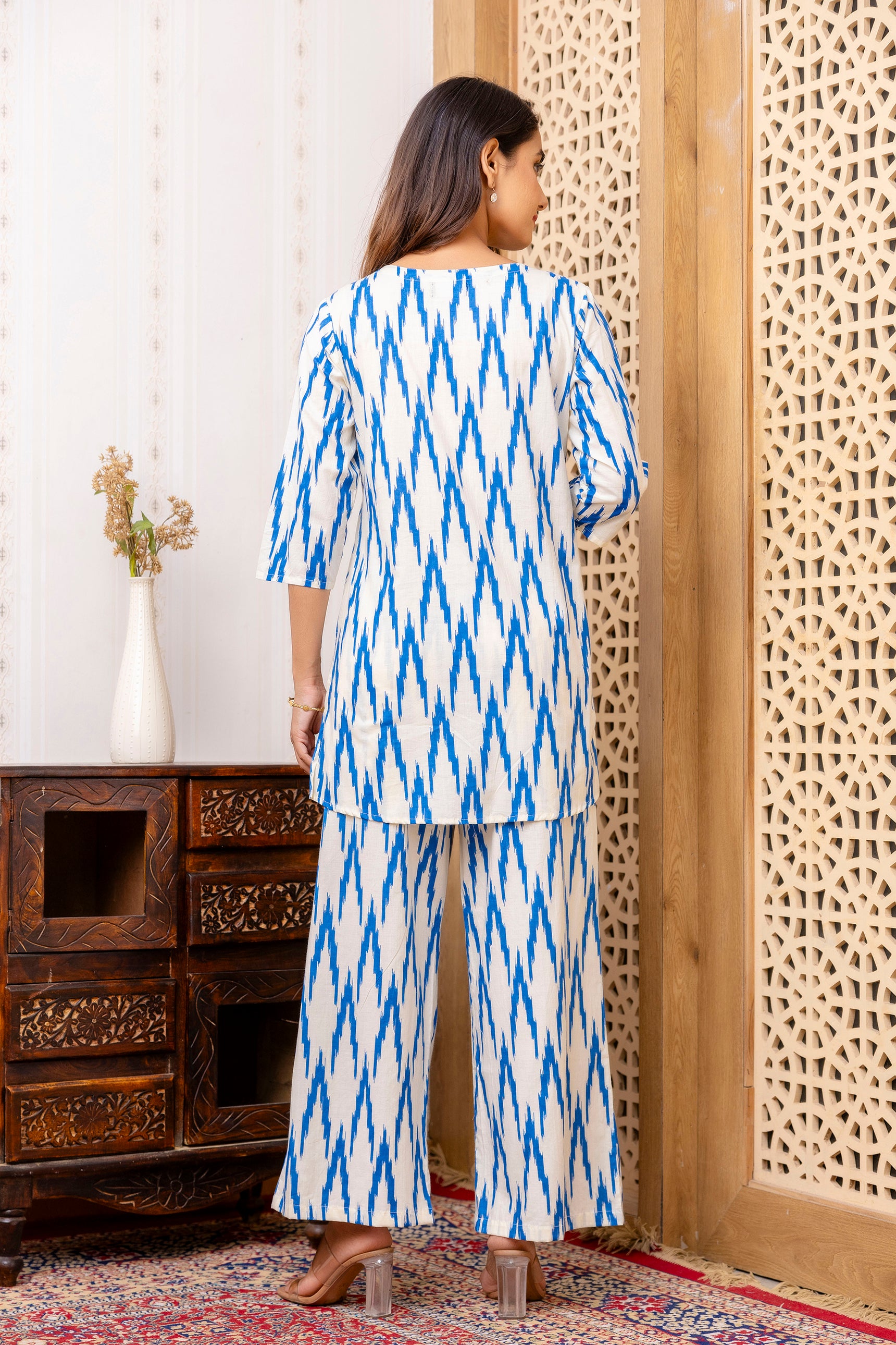 Blue Cotton Geometric Co-ord Set