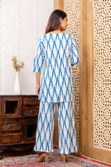 Blue Cotton Geometric Co-ord Set