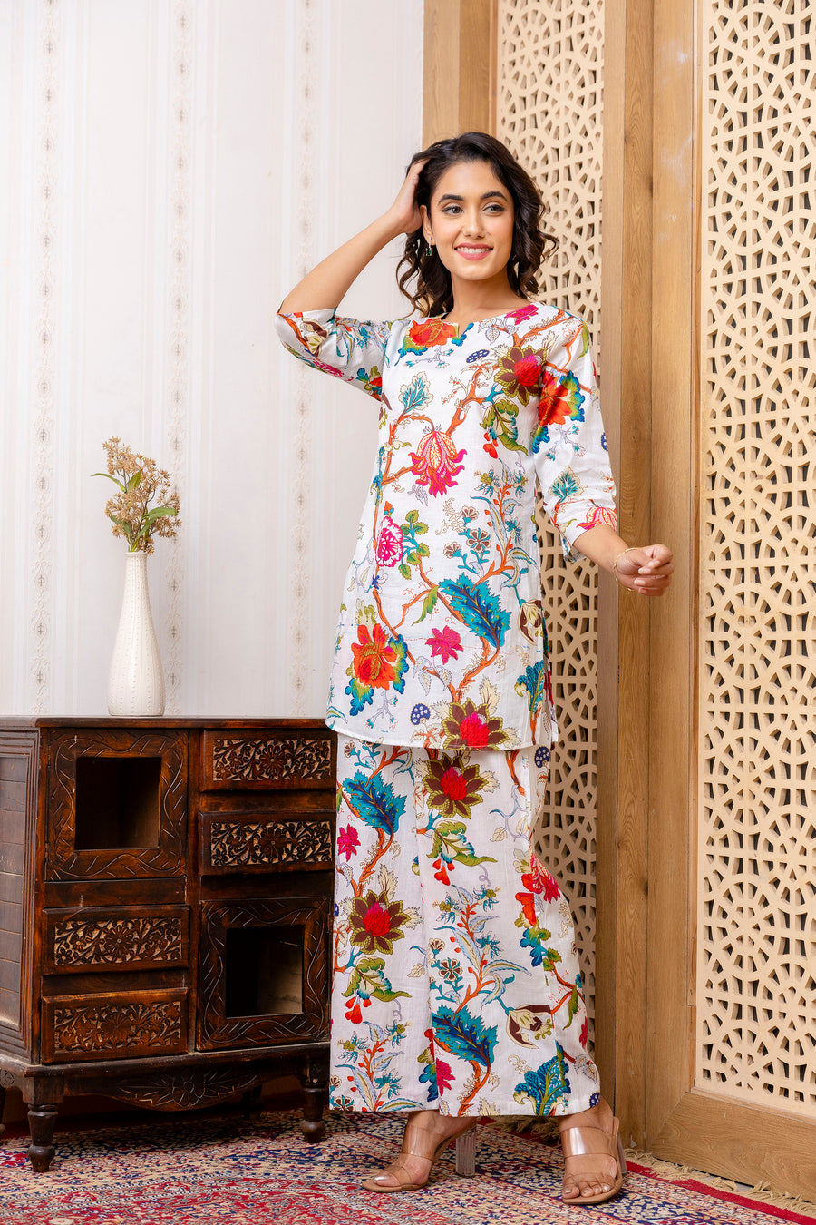 White Cotton Floral Co-ord Set — image 2