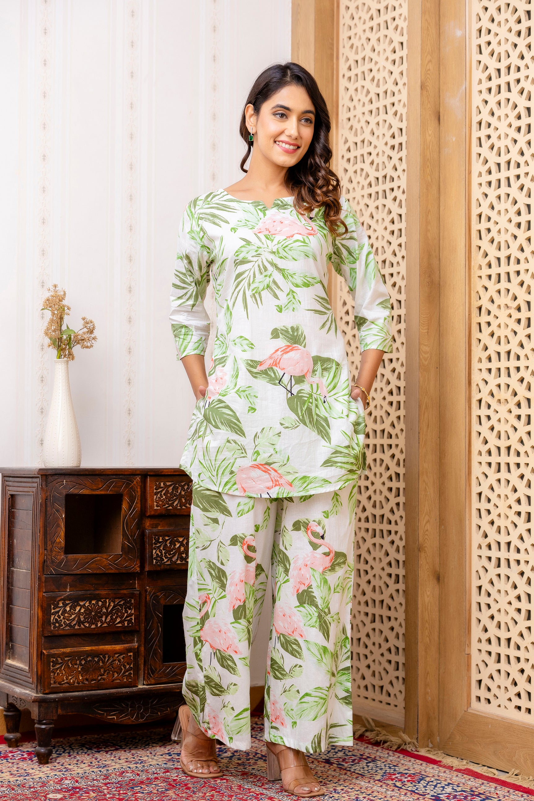 White Cotton Botanical Co-ord Set