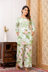 White Cotton Botanical Co-ord Set - Me&My