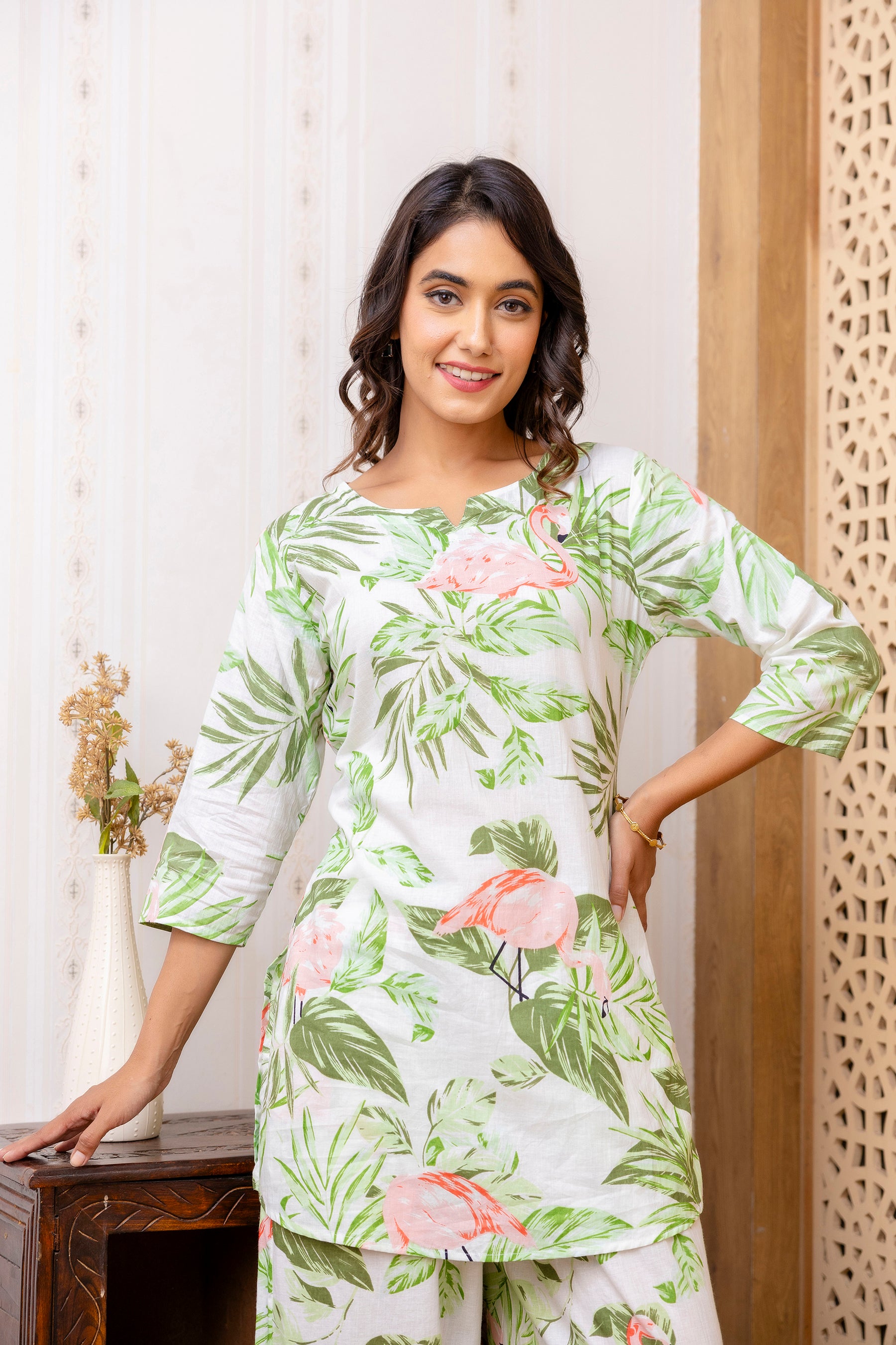 White Cotton Botanical Co-ord Set