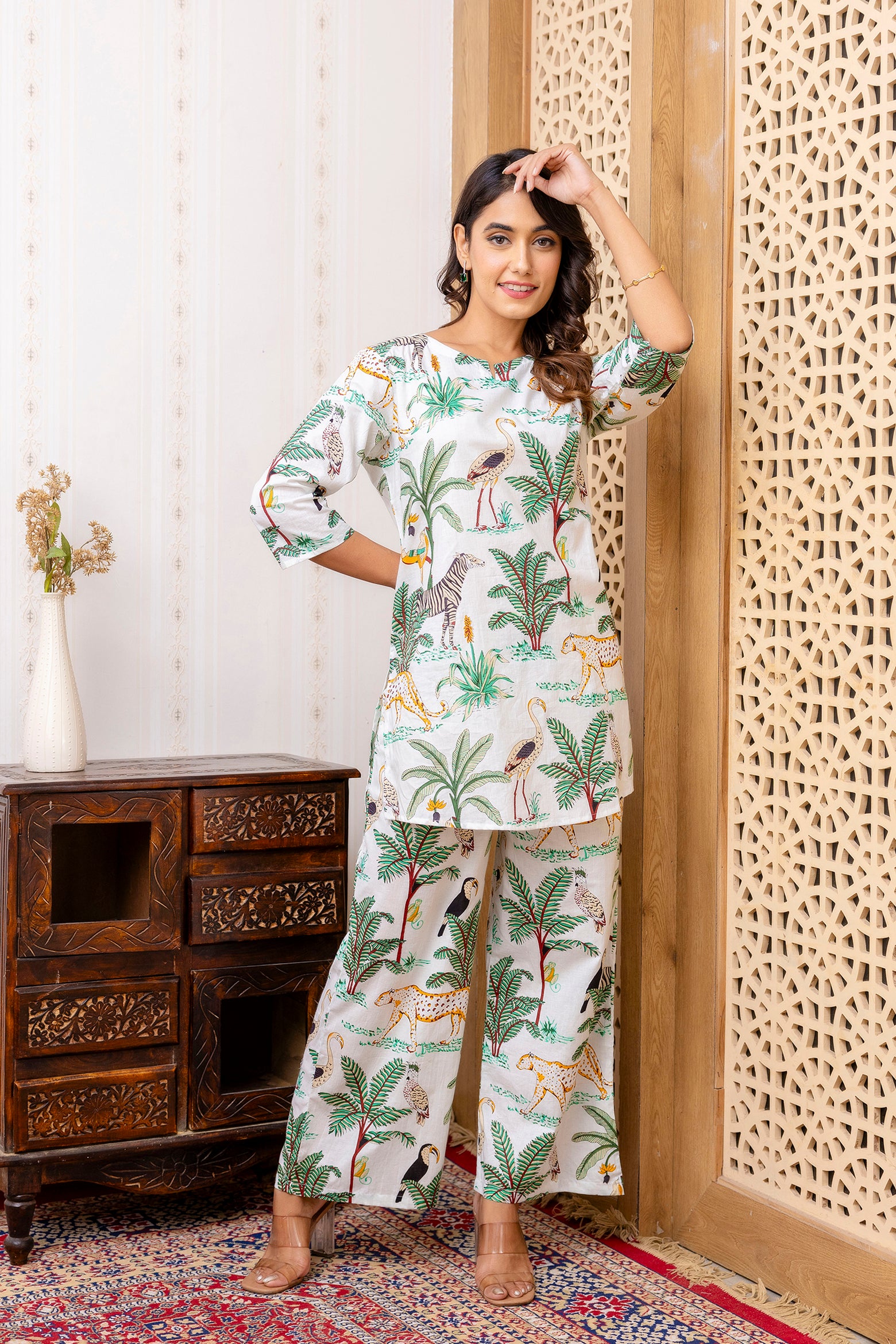 White Cotton Botanical Co-ord Set