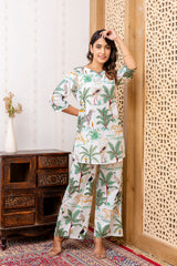 White Cotton Botanical Co-ord Set - Me&My