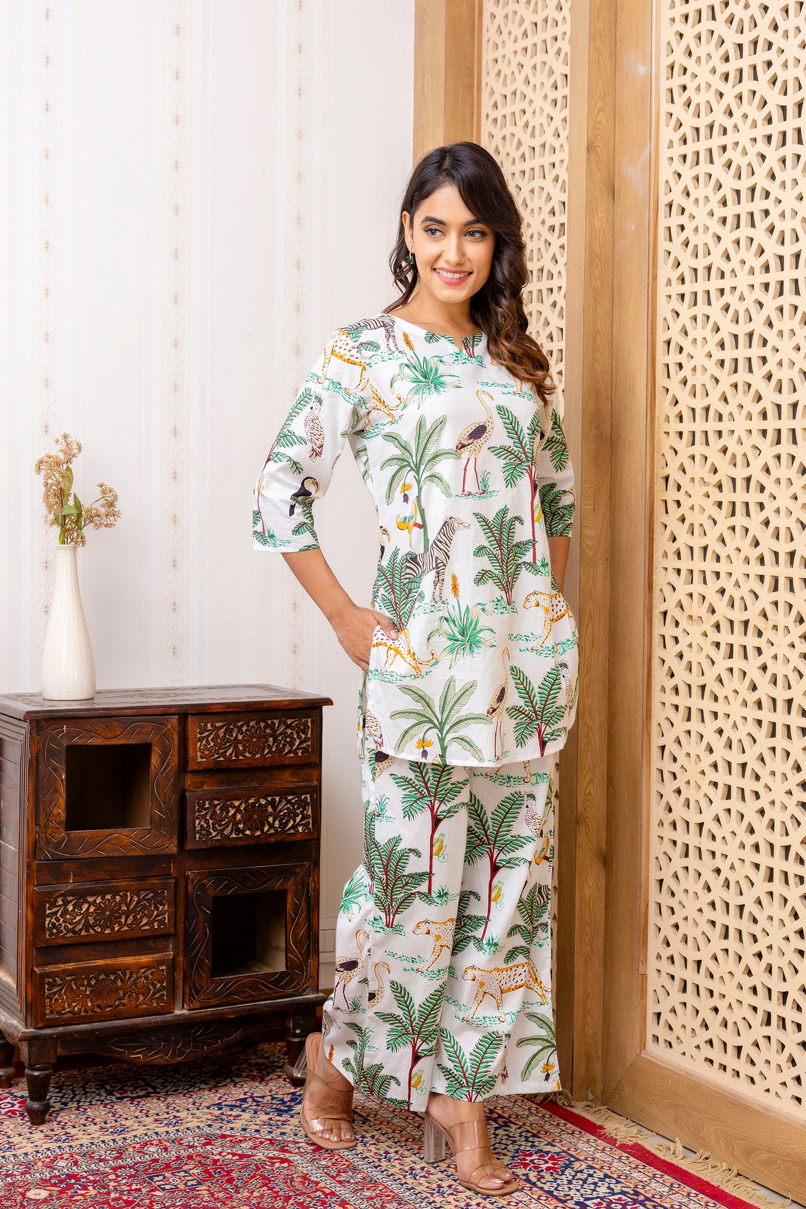 White Cotton Botanical Co-ord Set