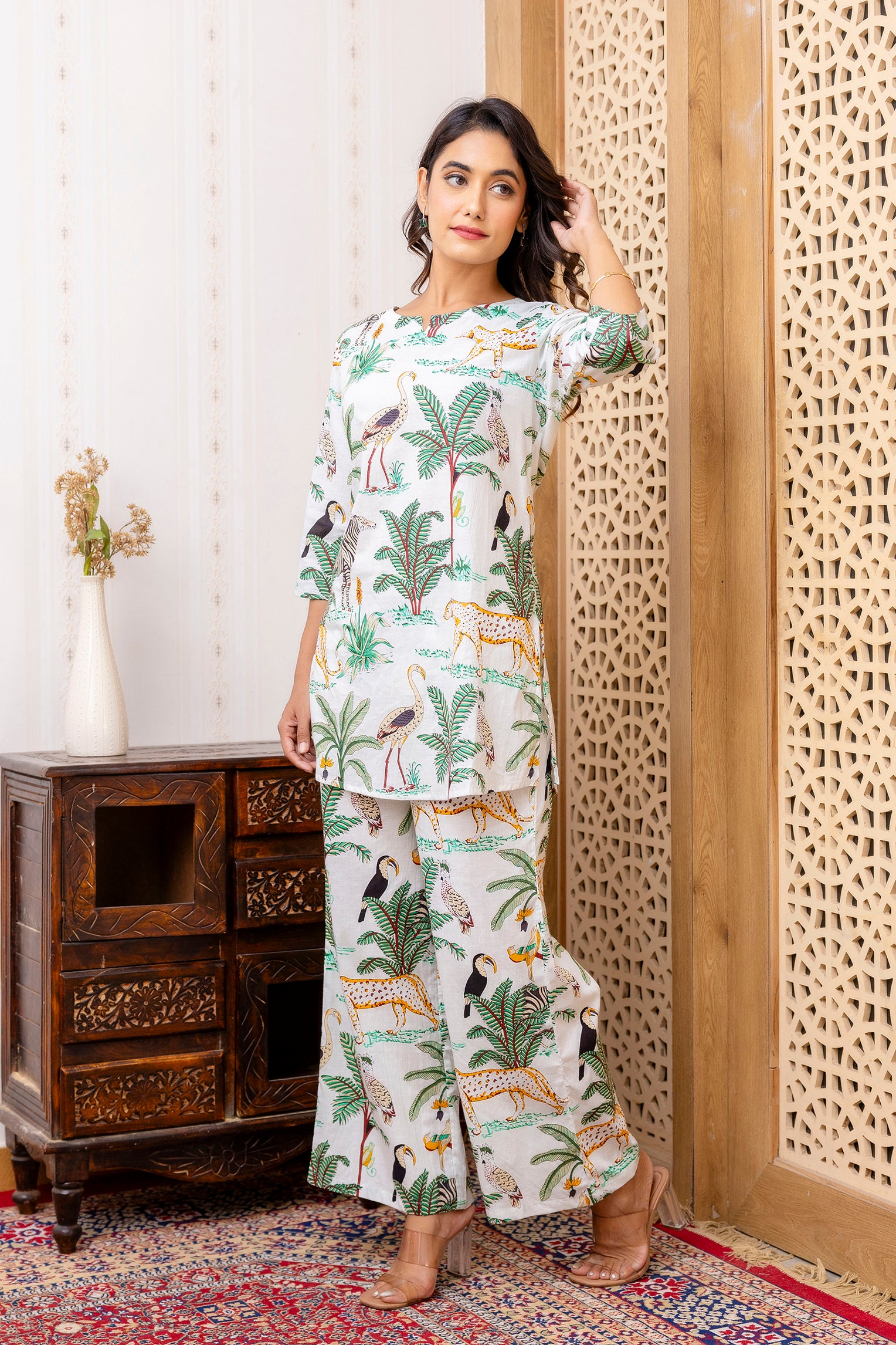 White Cotton Botanical Co-ord Set