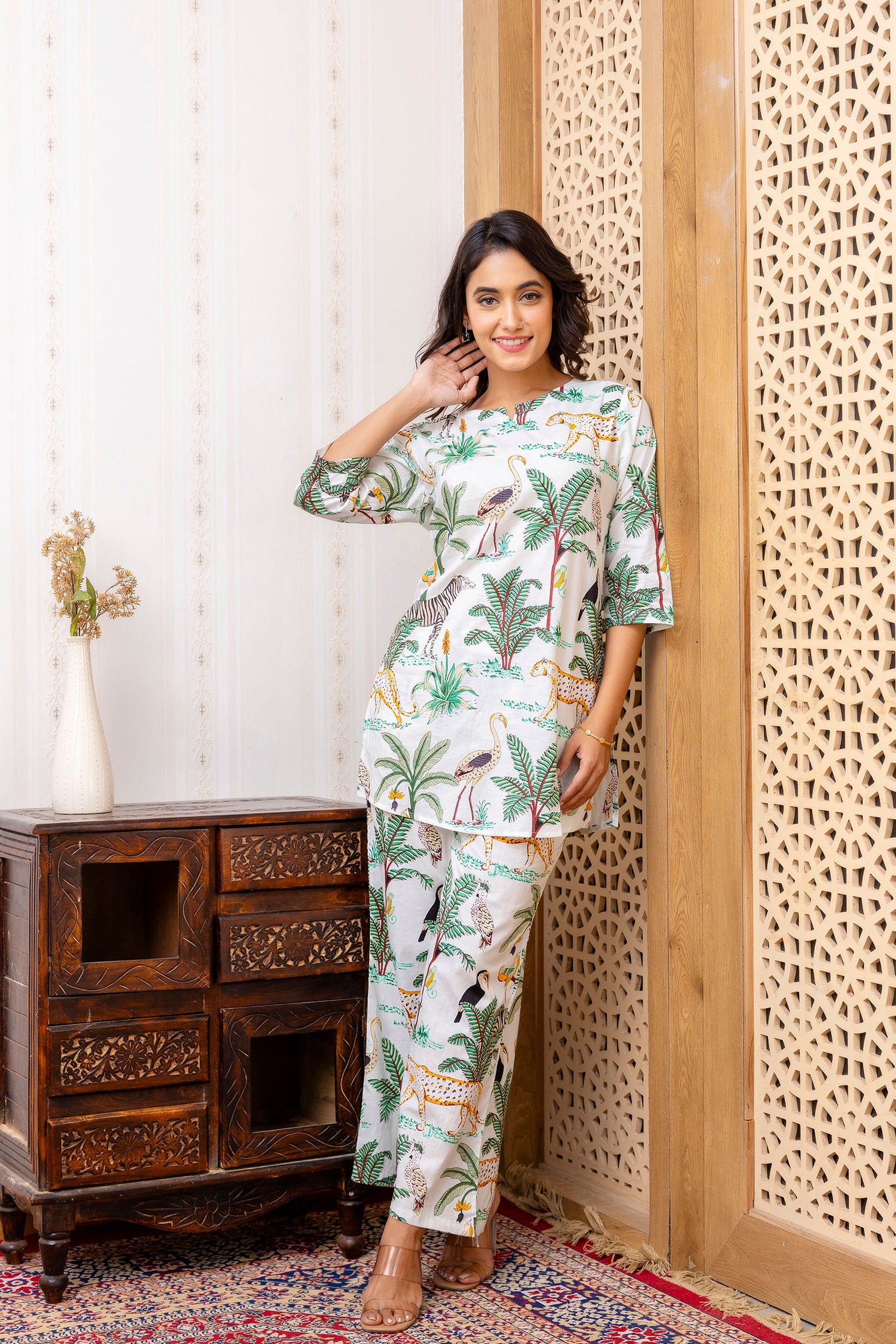 White Cotton Botanical Co-ord Set