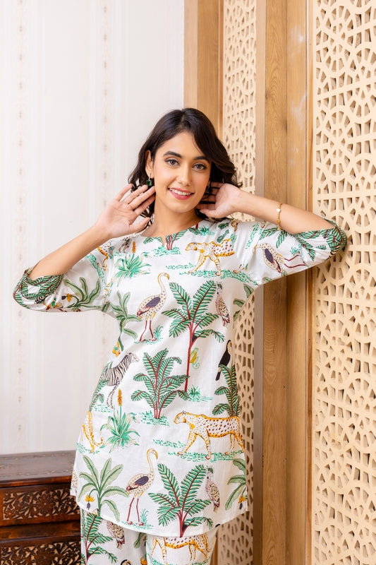 White Cotton Botanical Co-ord Set - Me&My
