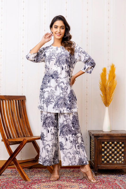White Cotton Floral Co-ord Set - Me&My
