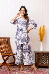 White Cotton Floral Co-ord Set