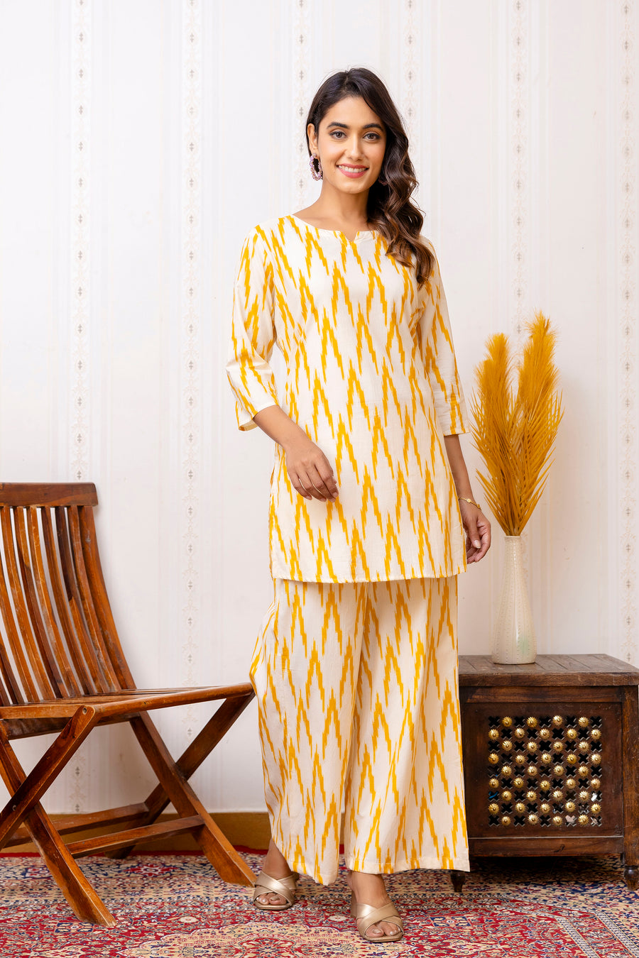 Yellow Cotton Geometric Co-ord Set — image 3