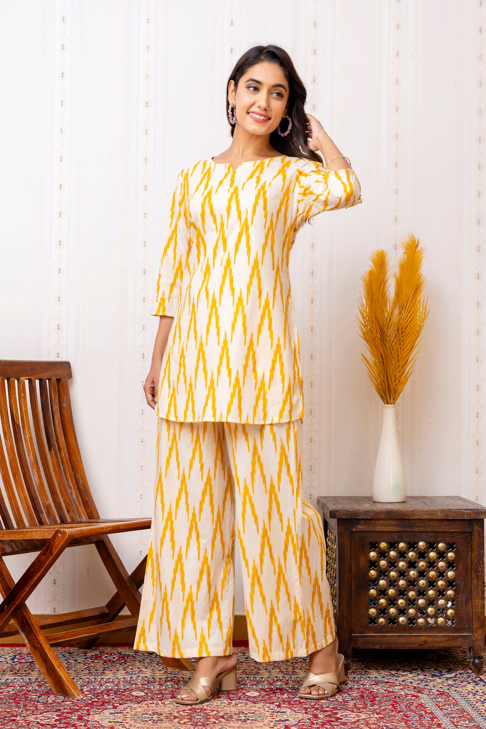 Yellow Cotton Geometric Co-ord Set