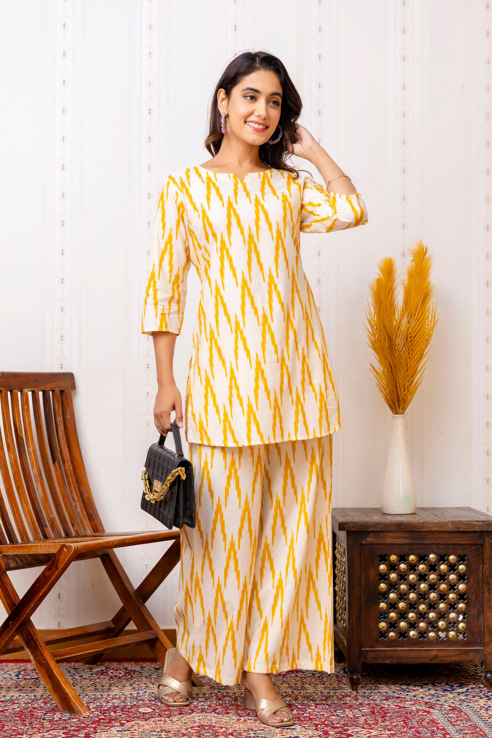 Yellow Cotton Geometric Co-ord Set