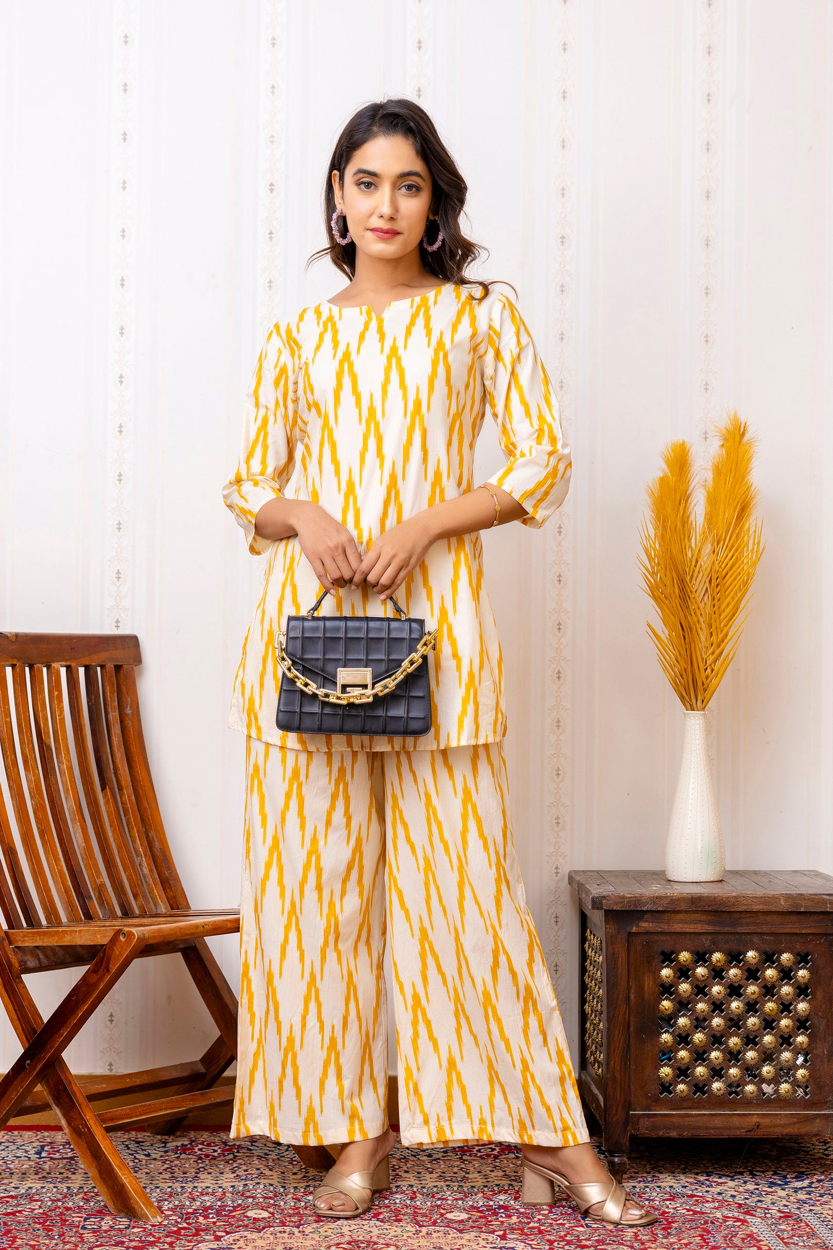 Yellow Cotton Geometric Co-ord Set