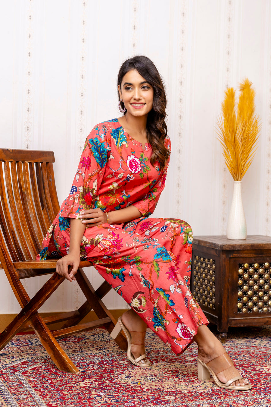 Vibrant Red Cotton Floral Co-ord Set — image 7
