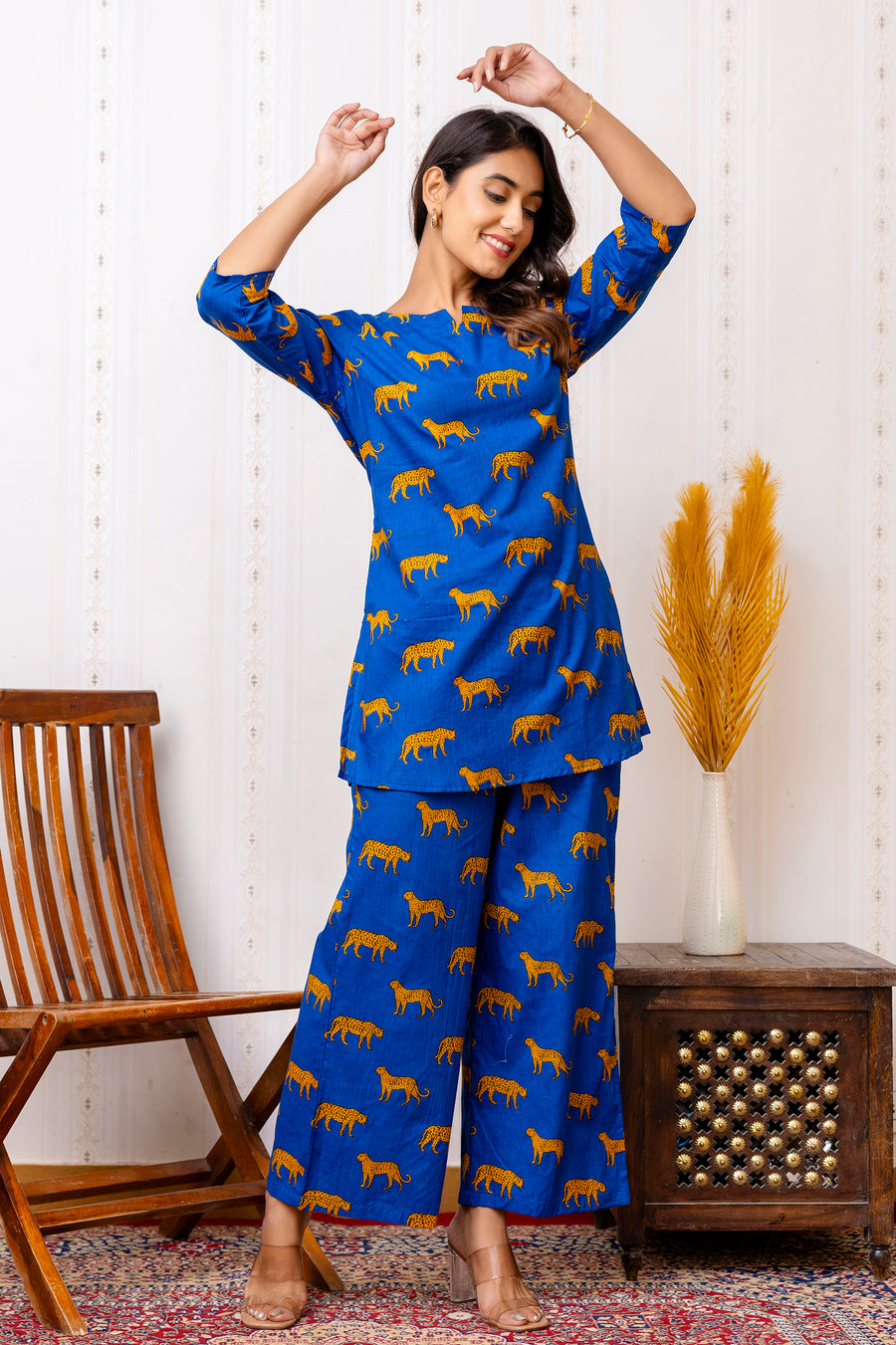 Stylish Blue Cotton Animal Print Co-ord Set — image 2