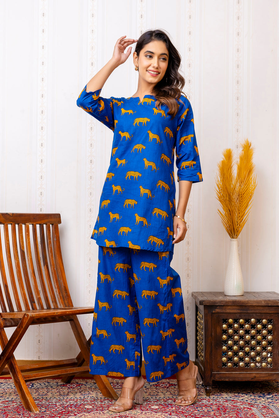Stylish Blue Cotton Animal Print Co-ord Set — image 6