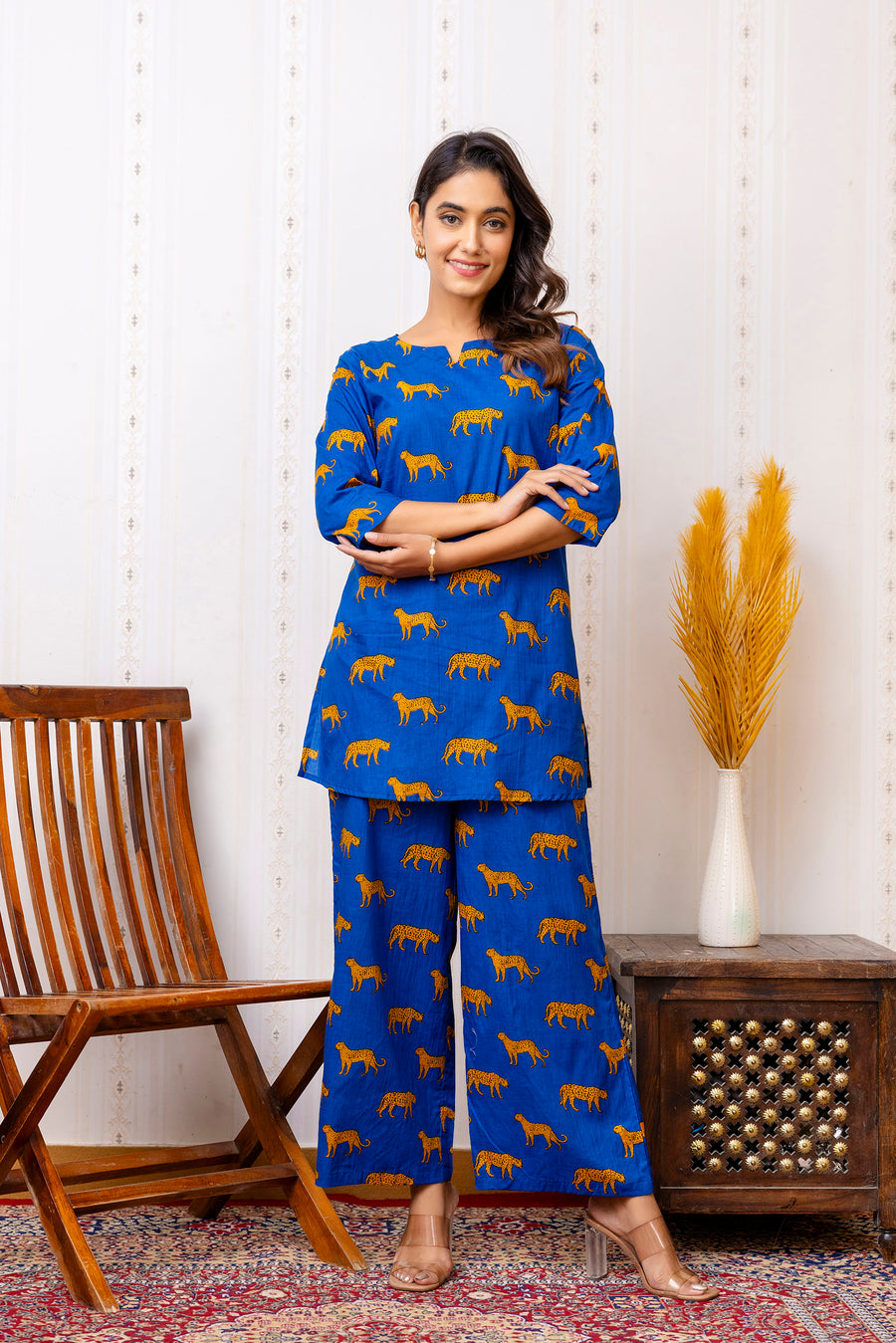 Stylish Blue Cotton Animal Print Co-ord Set — image 7