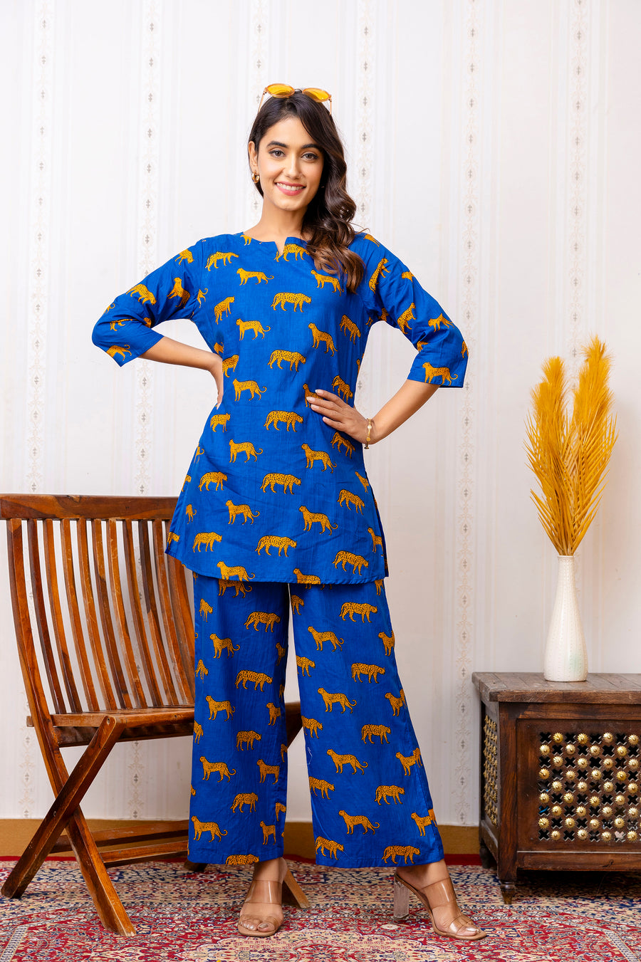 Stylish Blue Cotton Animal Print Co-ord Set — image 4