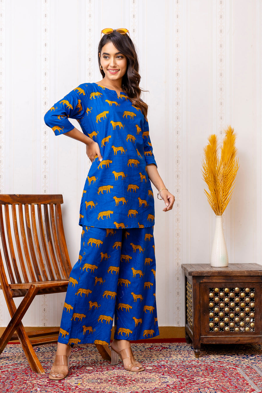 Stylish Blue Cotton Animal Print Co-ord Set — image 8
