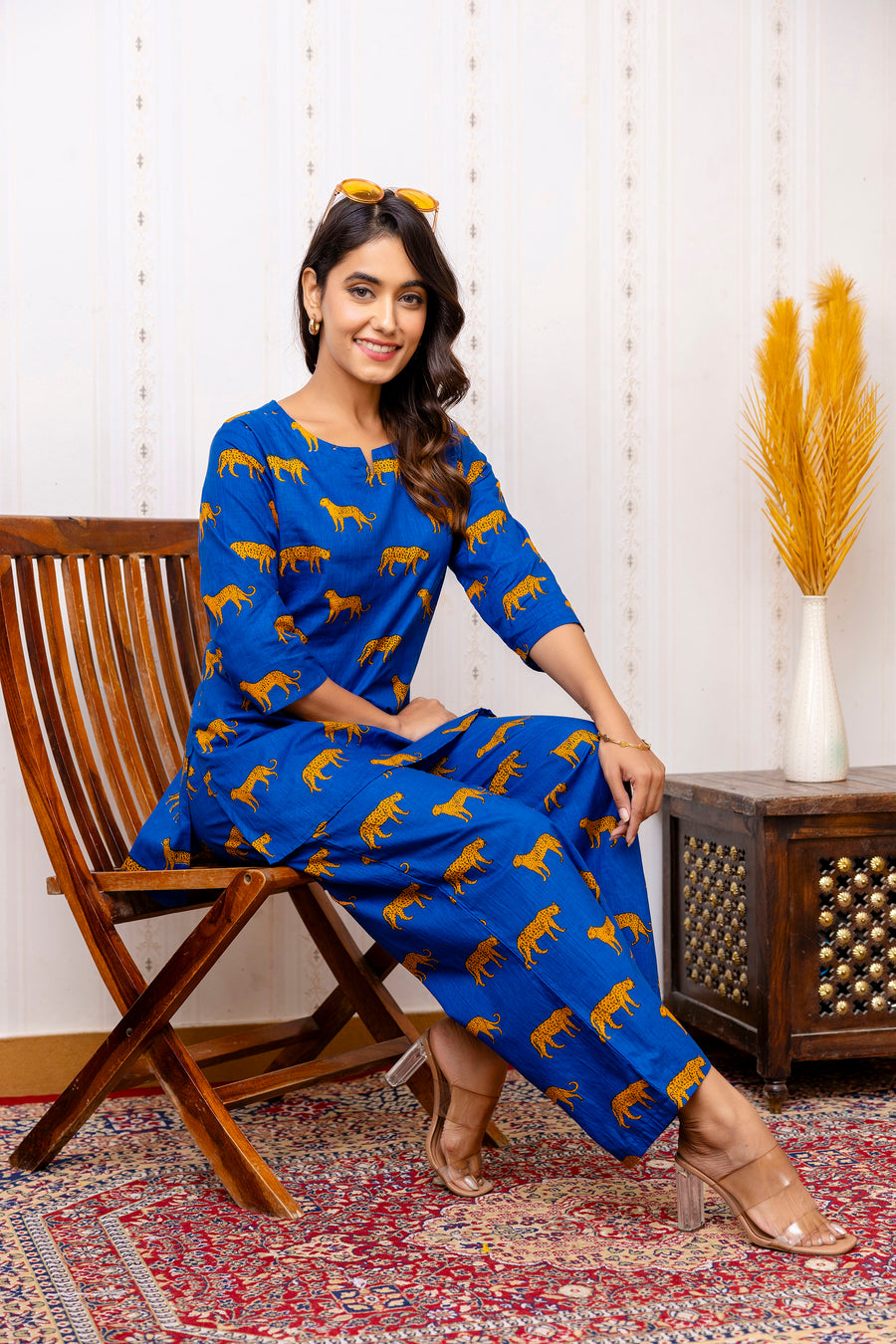 Stylish Blue Cotton Animal Print Co-ord Set — image 9
