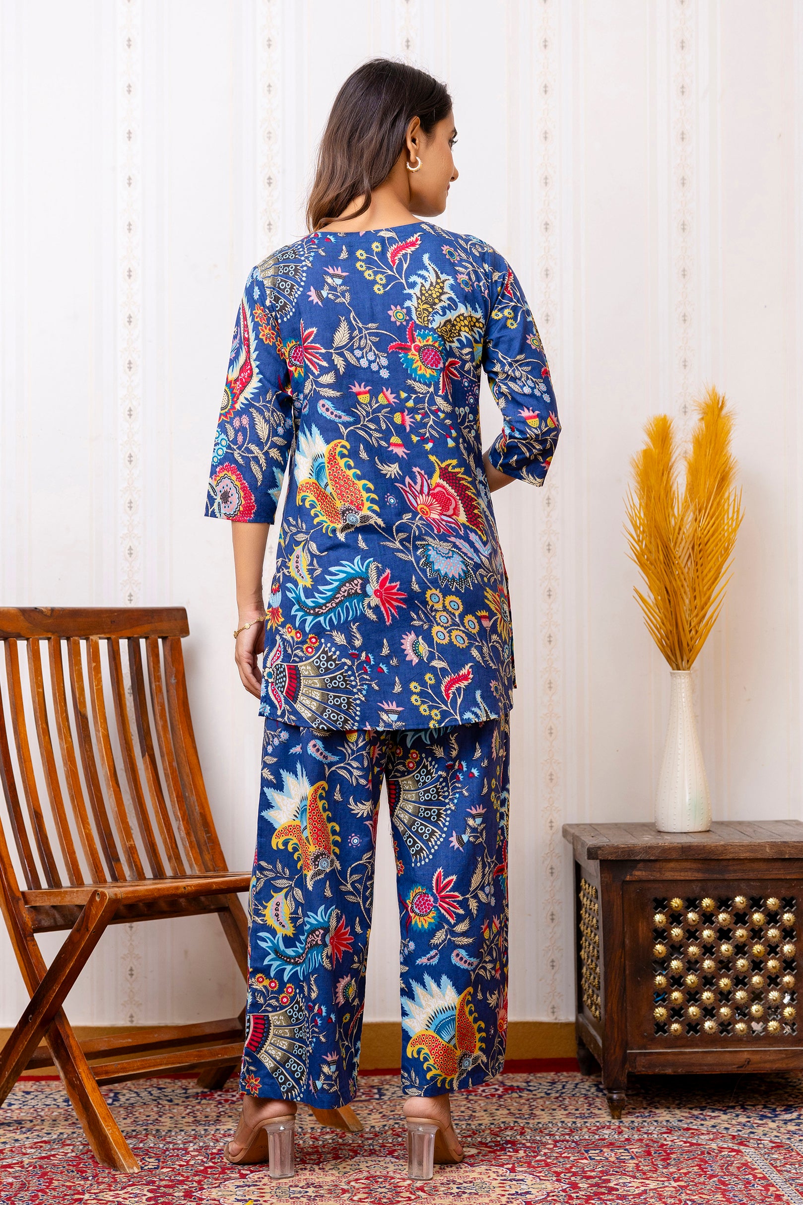 Blue Cotton Floral Co-ord Set