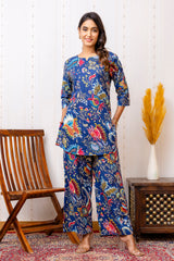 Blue Cotton Floral Co-ord Set