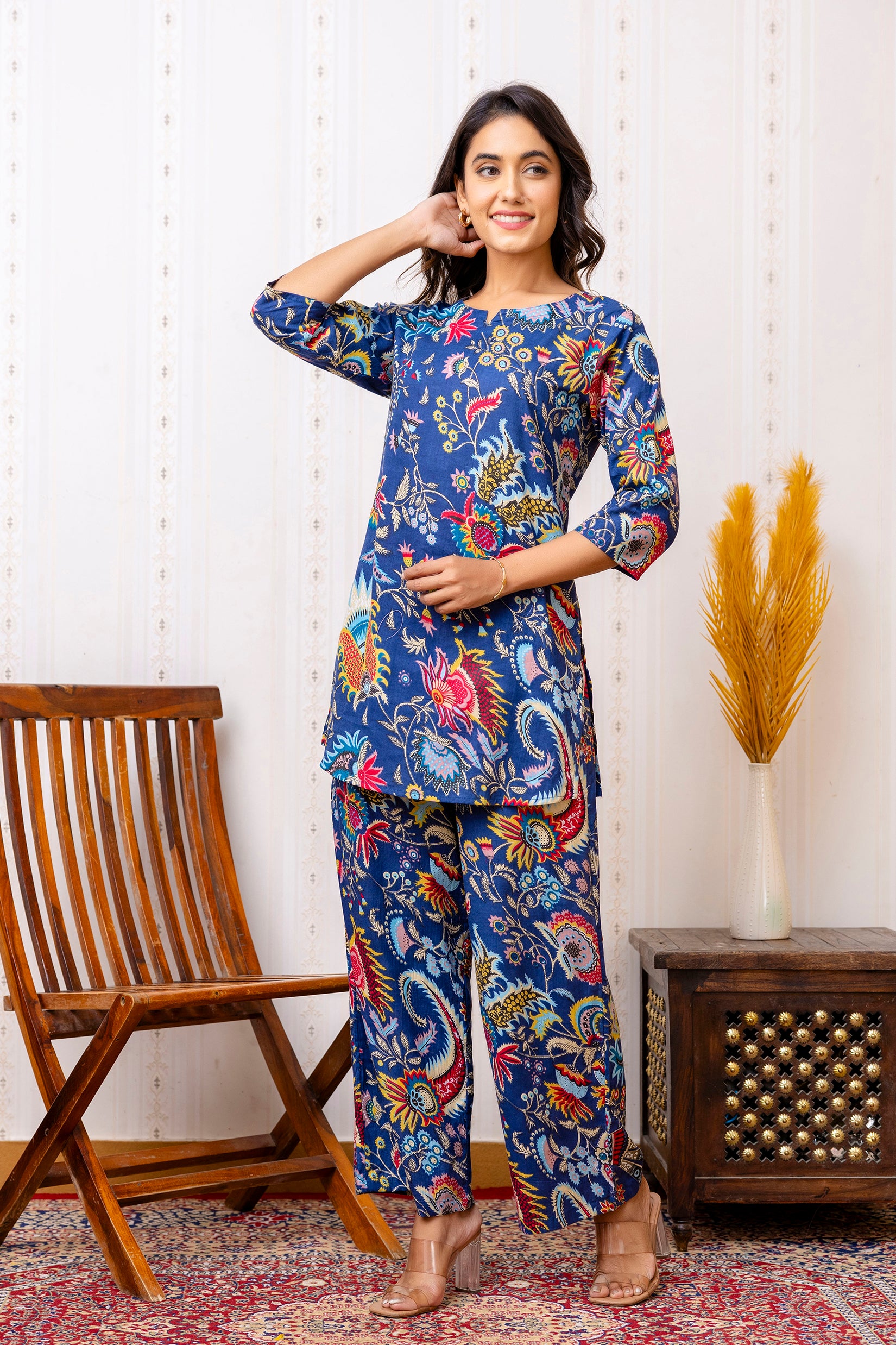 Blue Cotton Floral Co-ord Set